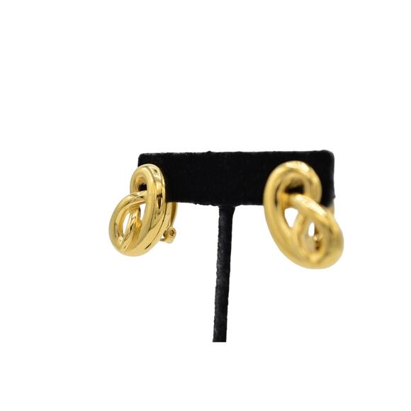Givenchy Knot Clip Earrings Pretzel Gold Tone Runway Signed Vintage 1980s BinAB - Picture 3 of 11